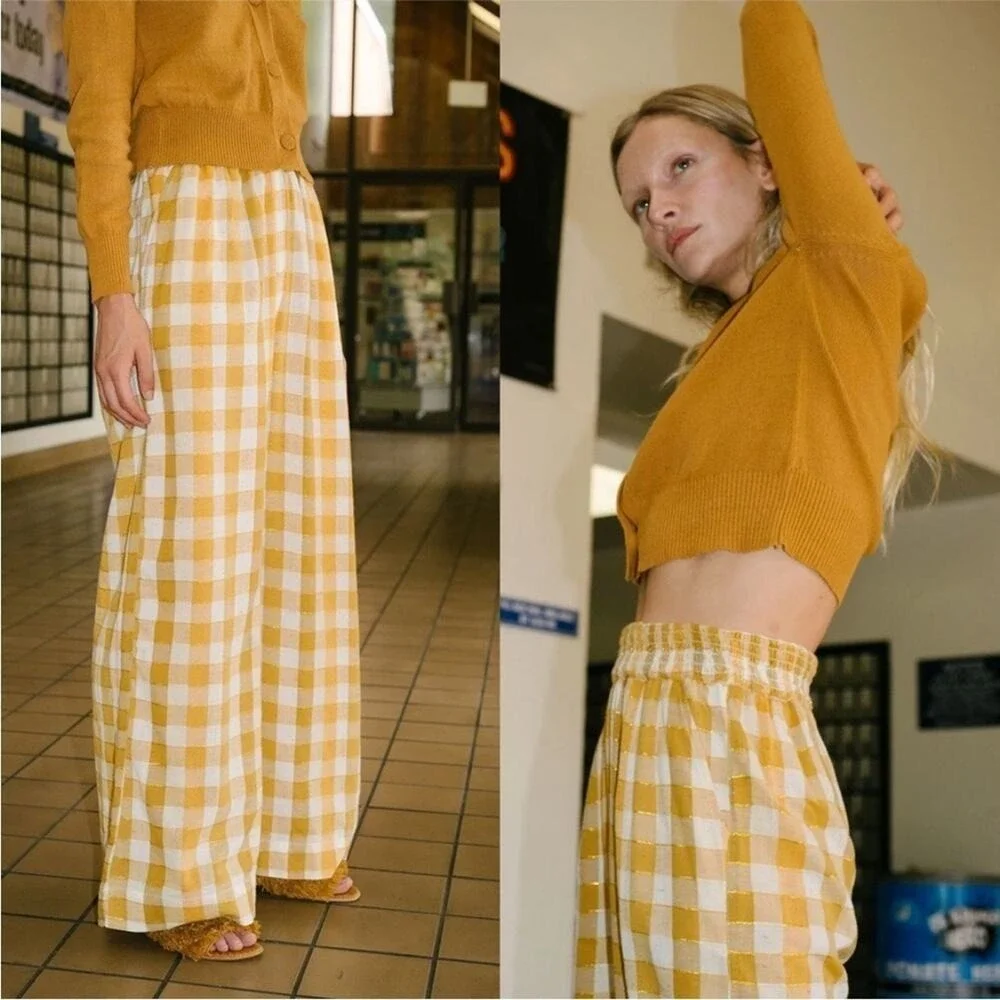 Ace & Jig Polly Plaid Cotton Wide Leg Pants in Fez Size L